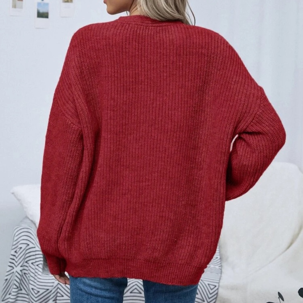 Soft knit drop shoulder oversized cardigan sweater tan - Picture 6 of 16